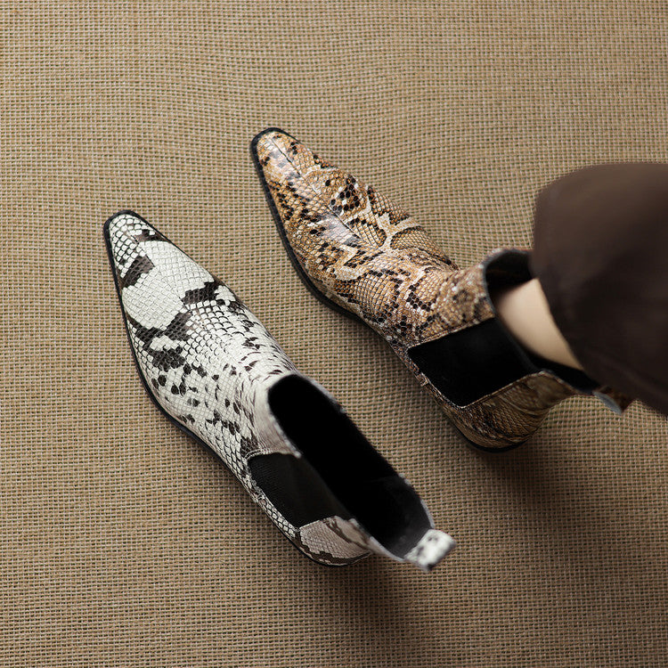 Botines de Piel Efecto Serpiente