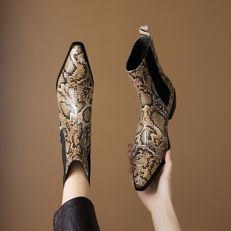 Botines de Piel Efecto Serpiente