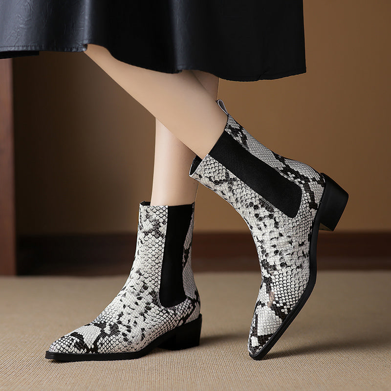 Botines de Piel Efecto Serpiente