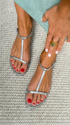 Zafira - Sandalias  Planas Metálicas con Tiras en T para Verano