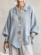 Stefany | Cárdigan Oversize con Cuello y Botones Metálicos