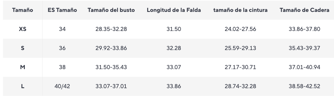 Guía de tallas
