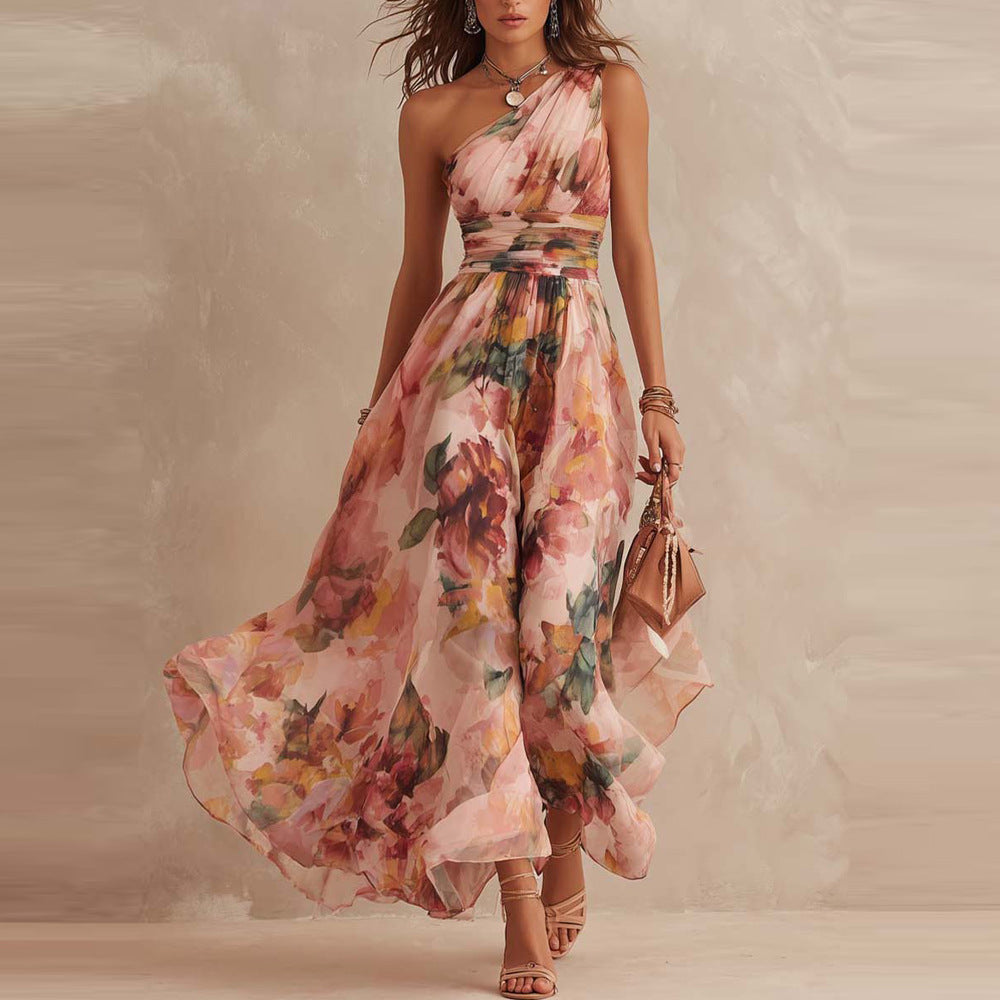 Maria | Vestido floral de un solo hombro