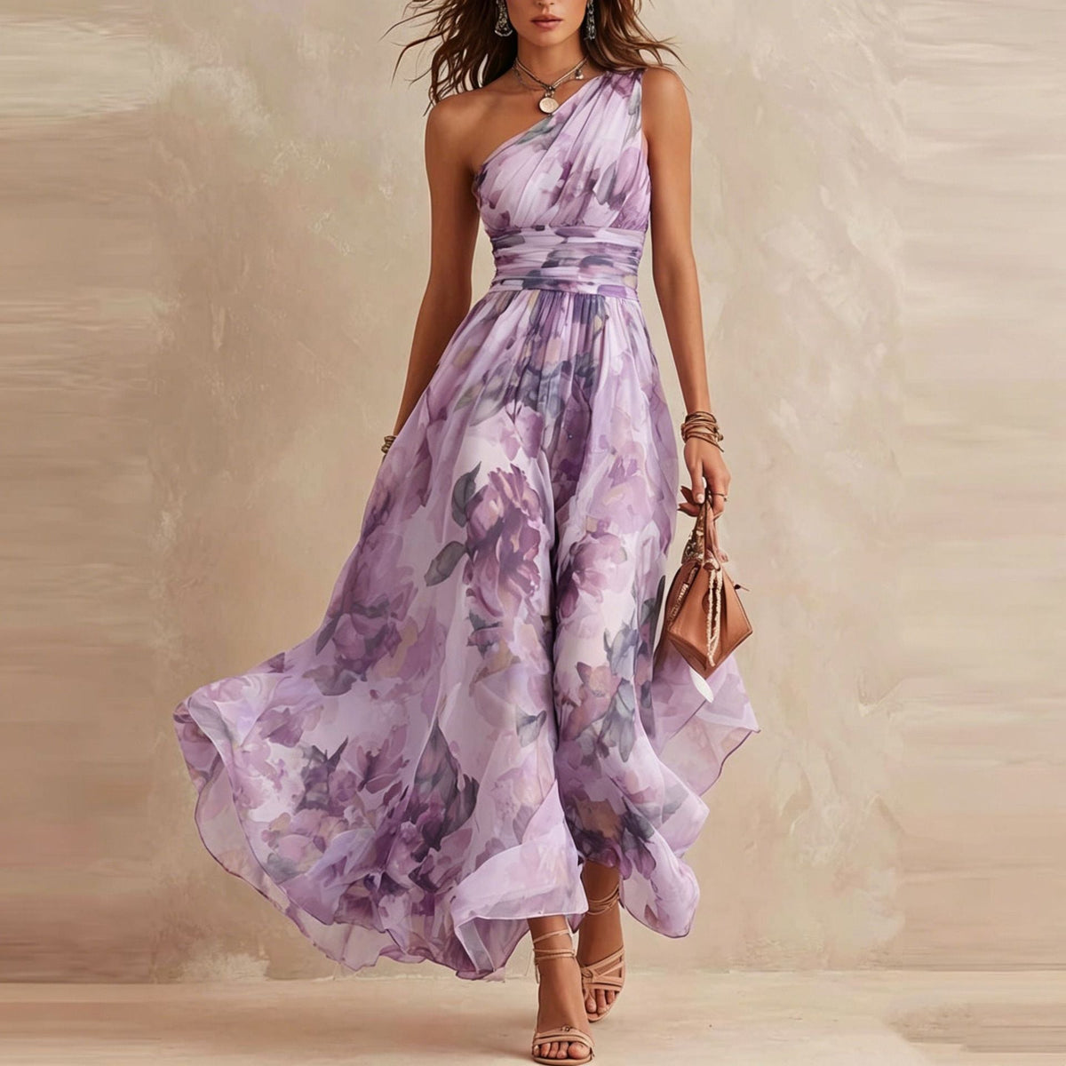 Maria | Vestido floral de un solo hombro