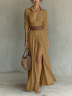 Altea | Vestido largo tipo chemisier con abertura y cinturón