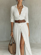 Altea | Vestido largo tipo chemisier con abertura y cinturón