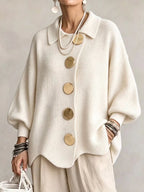 Stefany | Cárdigan Oversize con Cuello y Botones Metálicos
