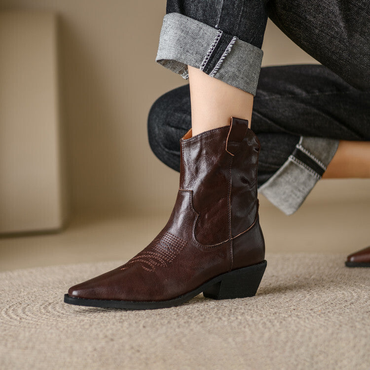 Botas de Piel Auténtica Estilo Western