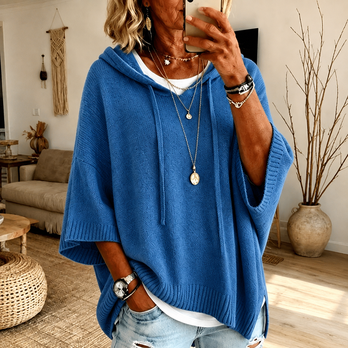 Silvia | Jersey Poncho Azul