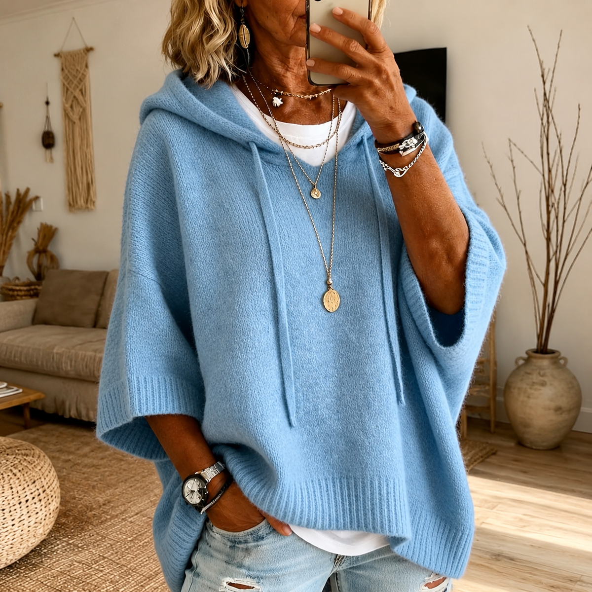 Justina | Jersey Poncho Azul Cielo