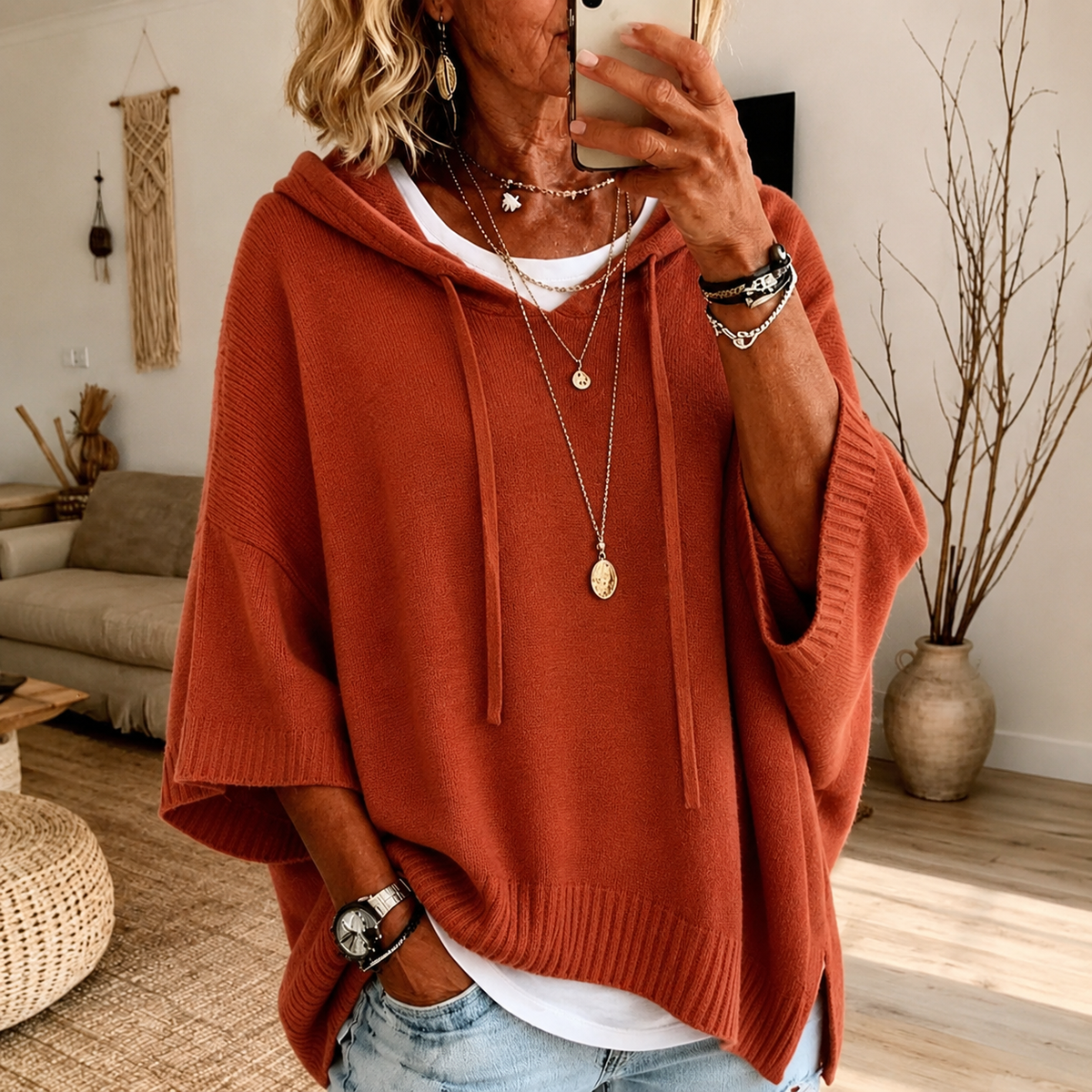 Julia | Jersey Poncho Terracota