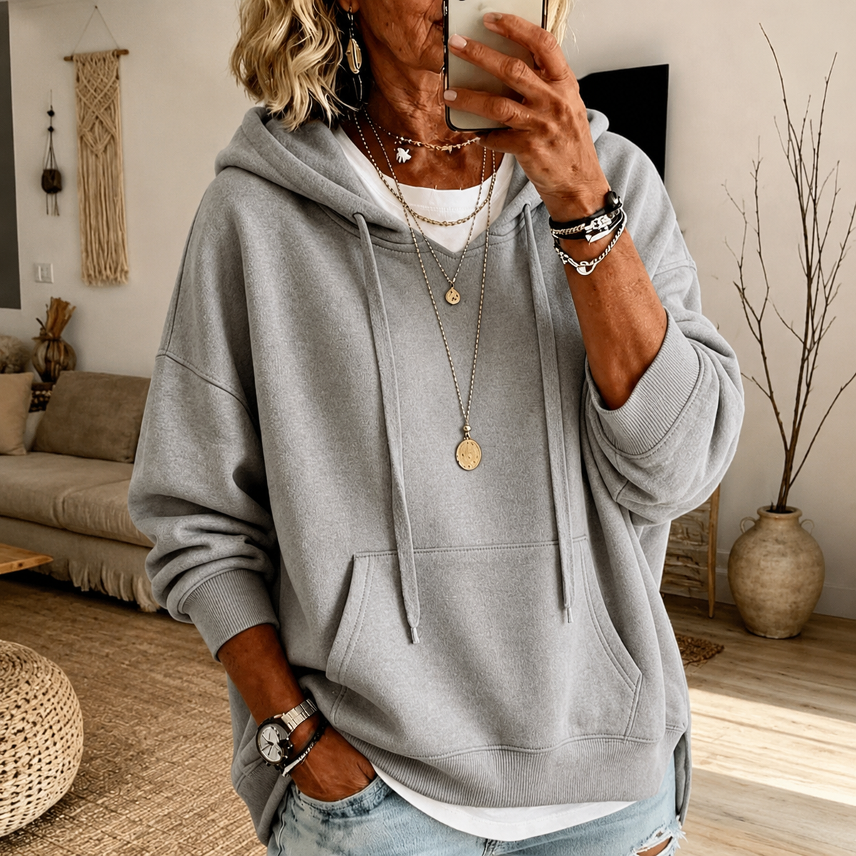 Nemesia | Jersey Oversize con Capucha Gris Claro