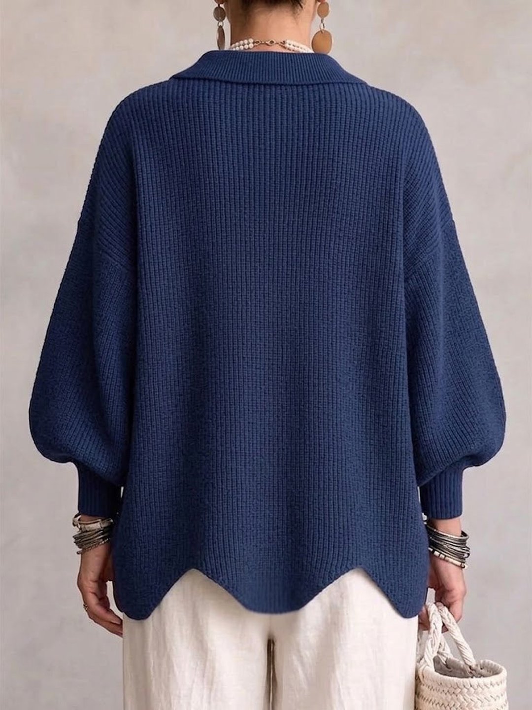 Stefany | Cárdigan Oversize con Cuello y Botones Metálicos